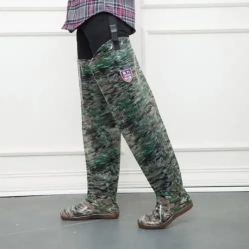 插秧高筒防滑过膝下水裤腿农田钓鱼雨靴 绿色厚底【80厘米高】标准码