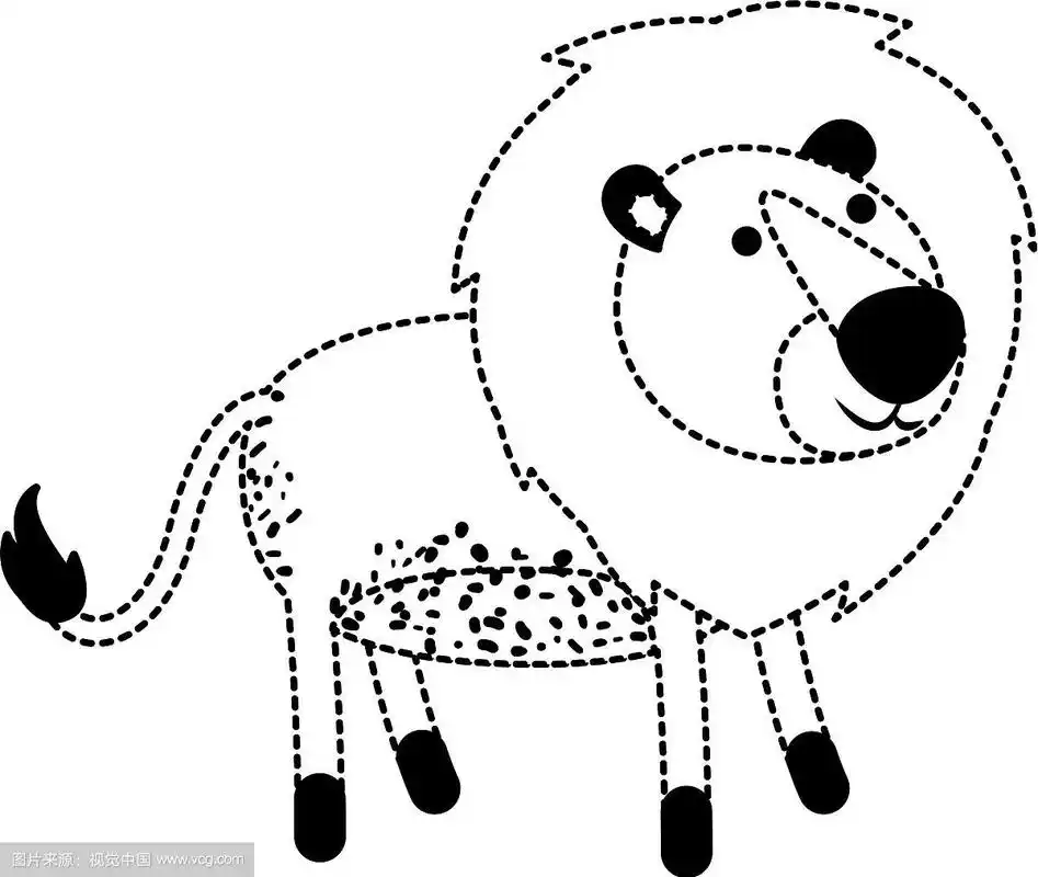 狮子卡通在黑色虚线剪影