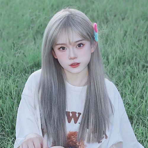 美宿(meisu)假发女长发自然仿真发全头套式假发套 高级灰色空气刘海长