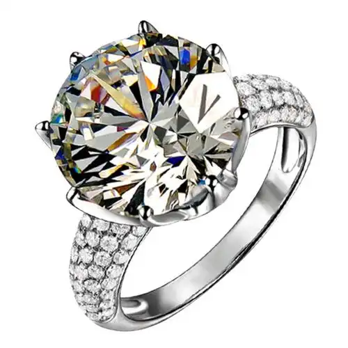 欧美热卖鸽子蛋锆石戒指 豪华皇冠群满钻八心八箭5克拉大钻石戒指