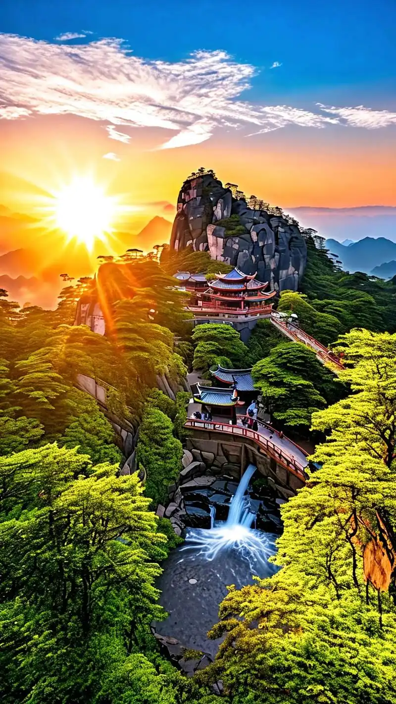 在这雄伟的山间,日出时的温柔阳光与大自然形成了强烈的对比,让 - 抖