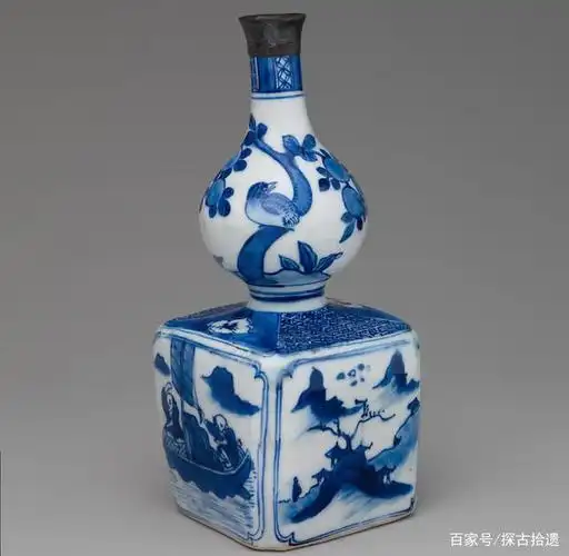 崇祯时期青花瓷器品种明显减少,主要以花觚,香炉,烛台,净水盂等供品居