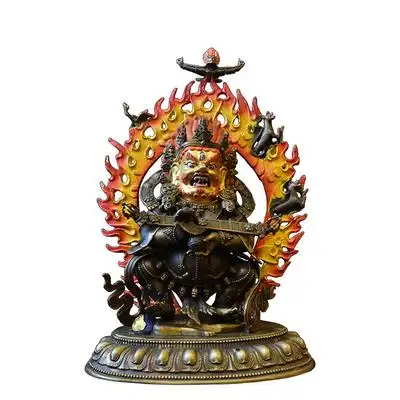 象瑞阁藏传佛教密宗手工纯铜黑袍金刚二臂玛哈嘎拉佛像7寸摆件