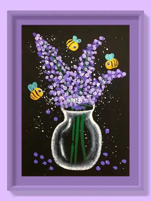 点点画薰衣草花简单易学儿童水粉画