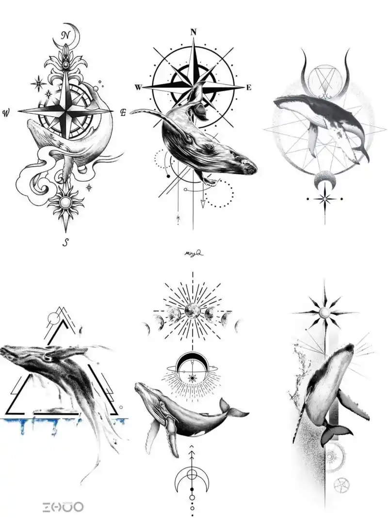 95单针鲸鱼纹身手稿 | 水墨鲸鱼纹身手稿 94适合部位:小臂内侧