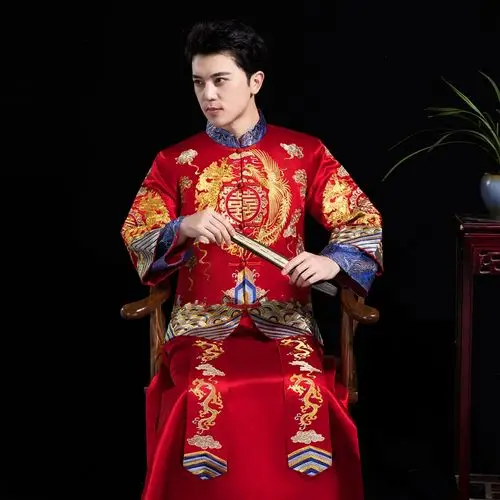 抖音同款中式结婚礼服秀禾服男装新郎男士敬酒服唐装长衫龙凤褂