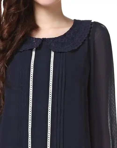 深蓝色斯文优雅长袖上衣