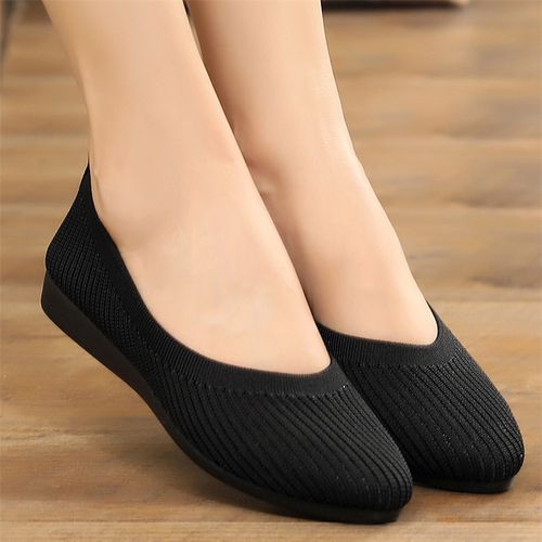 春款老北京布鞋舒适软底针织工作鞋女黑色平跟鞋浅口妈妈单鞋女鞋