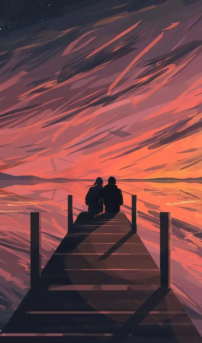 夕阳下的背影 #情侣图 - 抖音