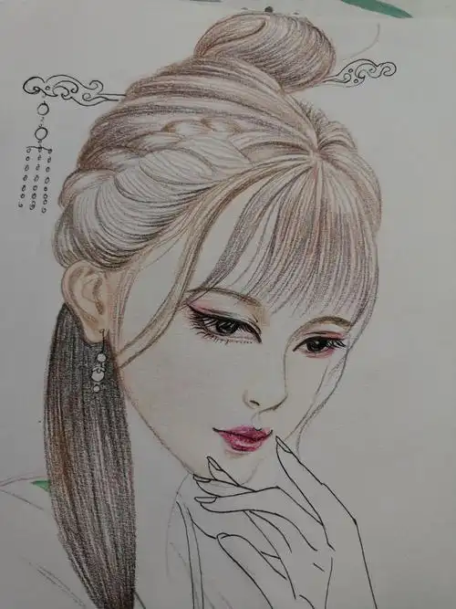 手绘彩铅古风美女71(含步骤)