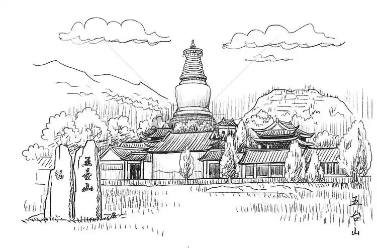 旅游景点速写山西旅游五台山插画图片下载-正版图片401939543-摄图网