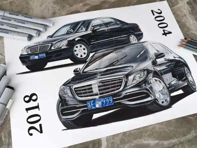【照片?】马克笔彩铅手绘奔驰迈巴赫