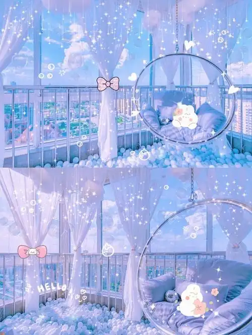 蓝色海洋球池93毛茸茸的云朵灯 93仙气飘飘的白色纱幔93ins风