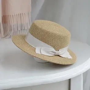 帽子女夏天新款 复古礼帽时尚 平顶遮阳帽蝴蝶结防晒