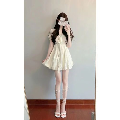 锡曼尘小仙女裙子少女连衣裙仙气短款茶歇法式初恋奶系穿搭小个子感