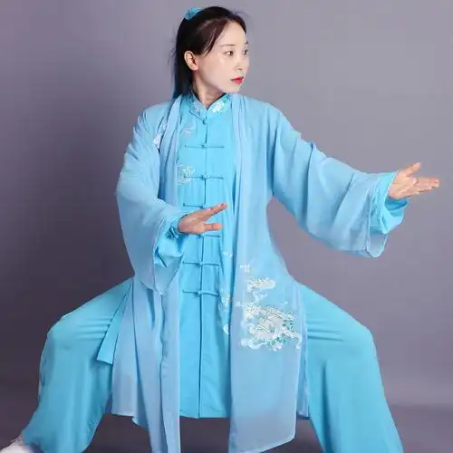 新款太极刺绣山水高档表演中长长拳练功比赛服太极服