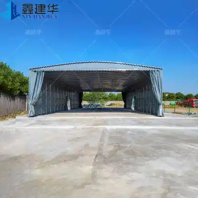 霸州伸缩式货车雨棚-物流仓库大棚 遮阳棚 可活动推拉篷 镀锌钢管制作