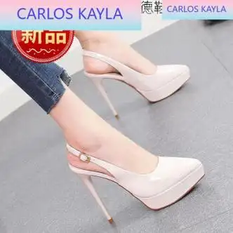 carlos kayla12厘米高跟鞋超高跟女鞋2024年新款一字扣带包头凉鞋性感