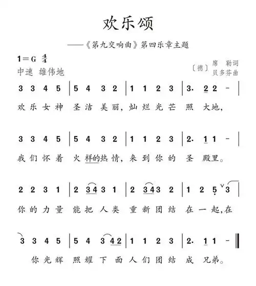 欣赏《欢乐颂》——简谱