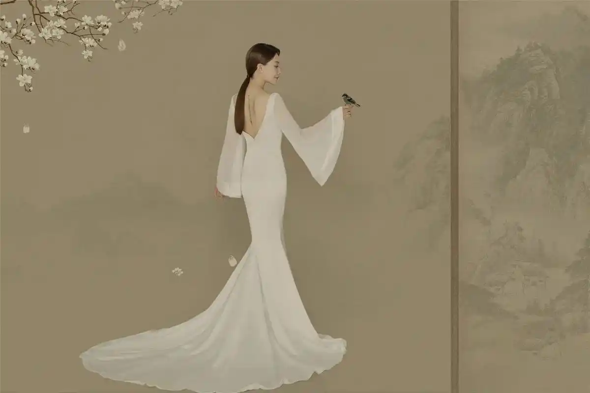 种草工笔画婚纱照一眼就爱上的古风画卷