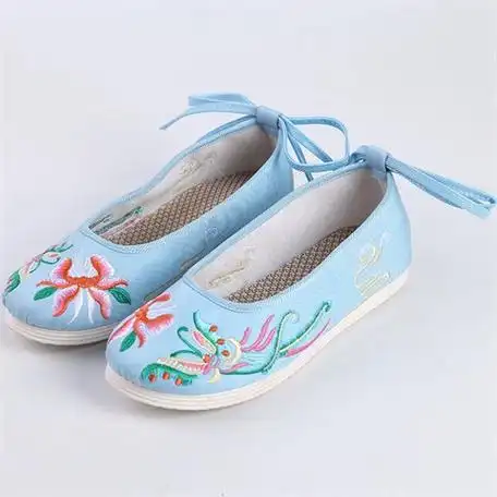 女布鞋平底配旗袍古装中国风汉服老北京绣花平跟表演鞋单鞋绣花鞋
