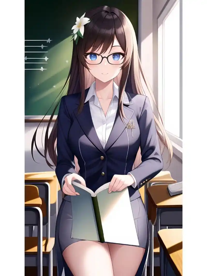 安静优雅的教室女老师,动漫二次元绘画人物