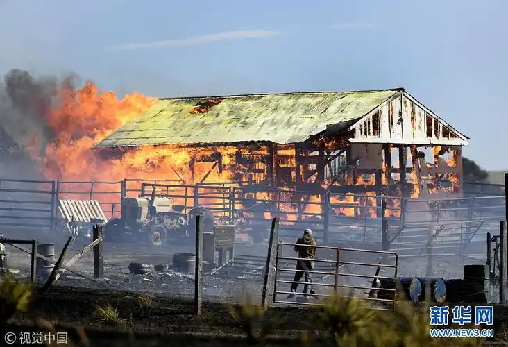 美国草原野火引燃谷仓大火