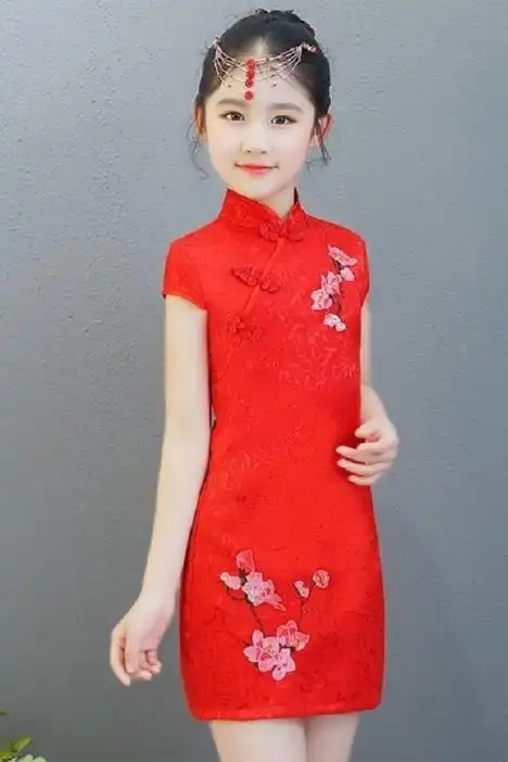 女童旗袍儿童礼服唐装连衣裙改良复古中国风小女孩弹古筝演出服夏