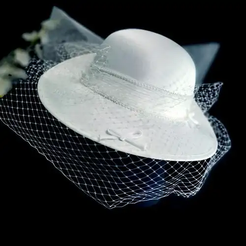 新款法式唯美旅拍新娘头饰面纱礼帽摄影造型帽子