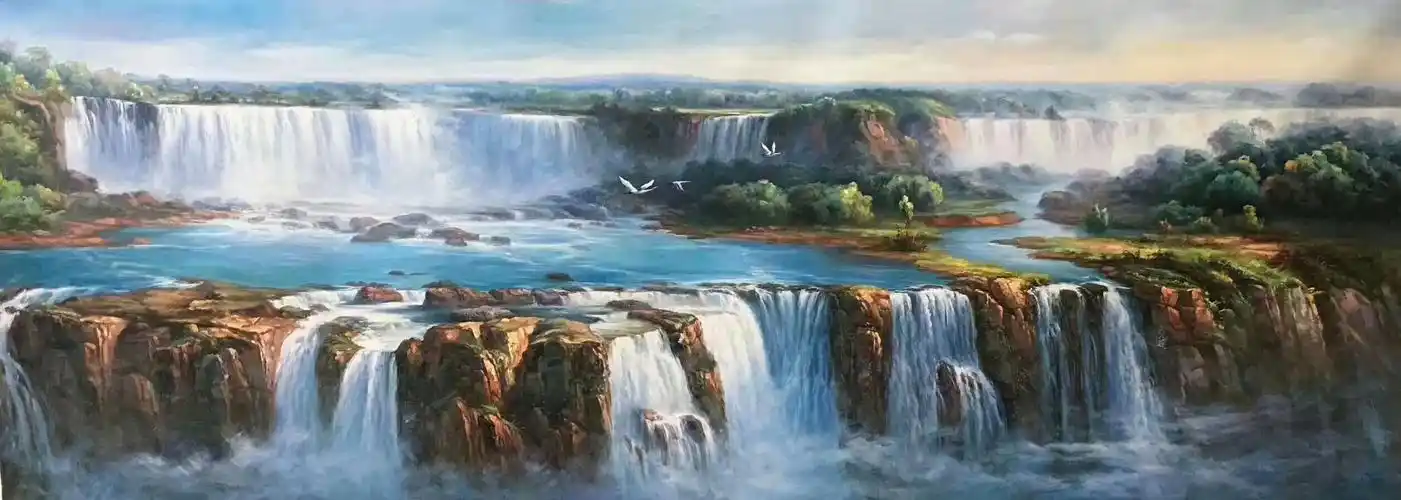 献给丹青老师油画《飞瀑鹤舞》