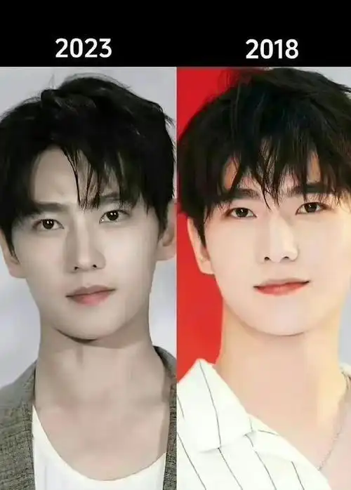 在2018年的照片中,杨洋还略显稚嫩,但已经可以看出他的精致五官和迷人