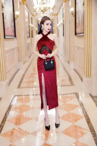 pq42467# 性感挂脖露背杀透视长款前高开叉修身礼服长裙连衣裙