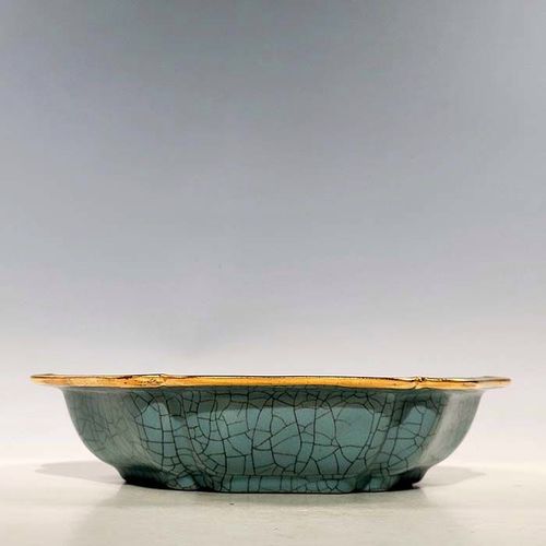 【清代真品】台湾回流古玩收藏宋汝窑加彩麒麟纹瓷器摆件笔洗