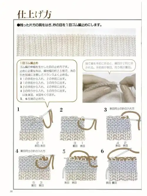 编织技法图56双螺纹密度和起针数,双螺纹改针图78双层领的上法及缝合