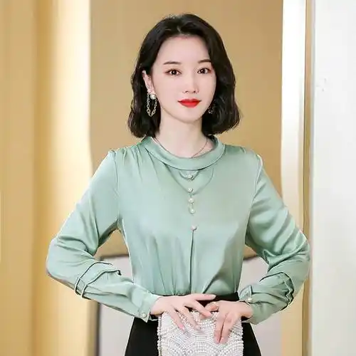 华哥弟情真丝女士衬衫2021年秋装新款正宗长袖大码别致桑蚕丝上衣