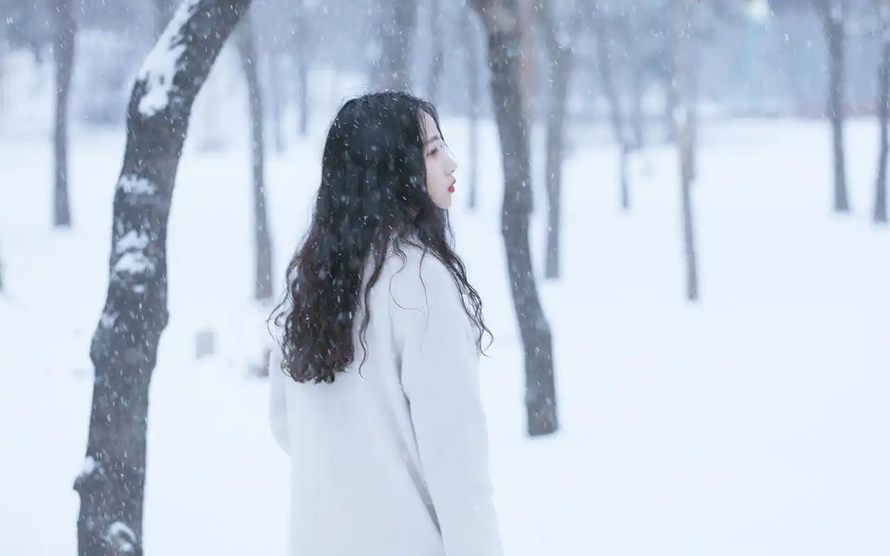 性感长发美女冬日雪中漫步唯美高清壁纸