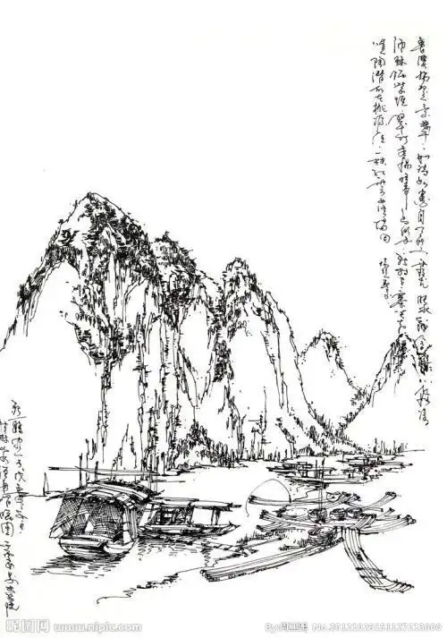 自然山水风景简笔画带有诗意