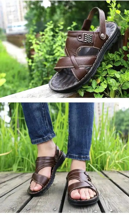 夏季老头海滩防水凉鞋男老人家穿的防滑凉拖鞋男式中老年人沙滩鞋品质