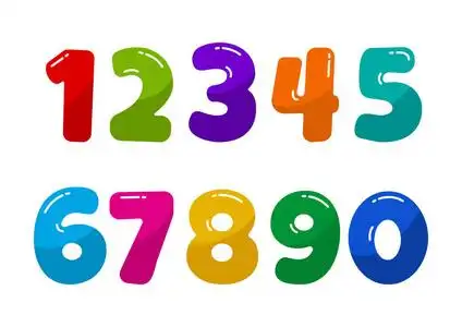 彩色儿童字体数字从1到0矢量插图照片