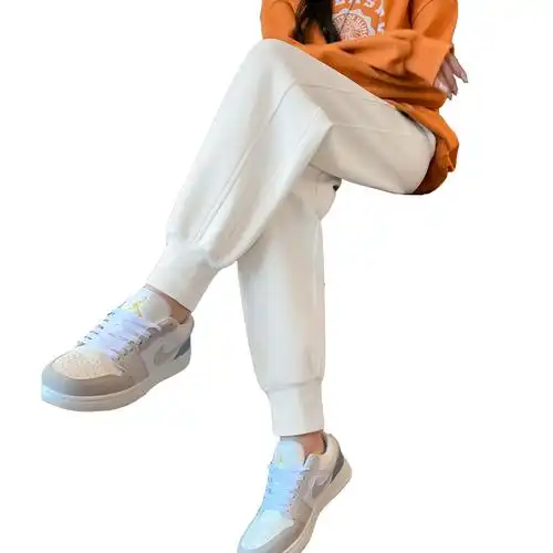 白色运动裤女春秋八分小个子2022新款秋冬束脚休闲裤显瘦加绒卫裤