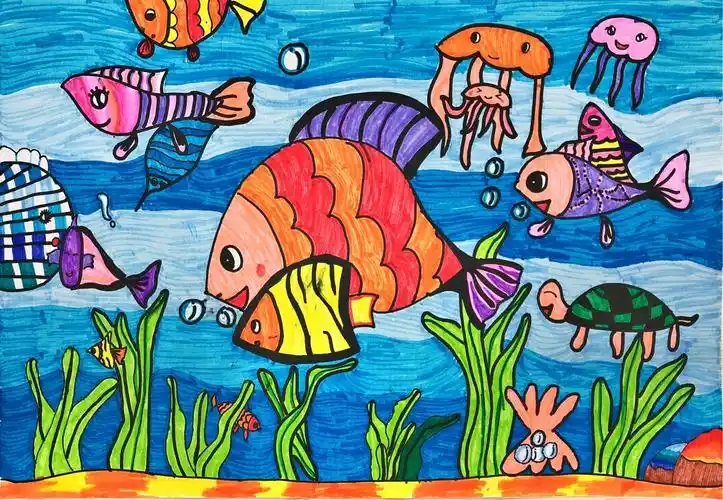 儿童画水中的鱼