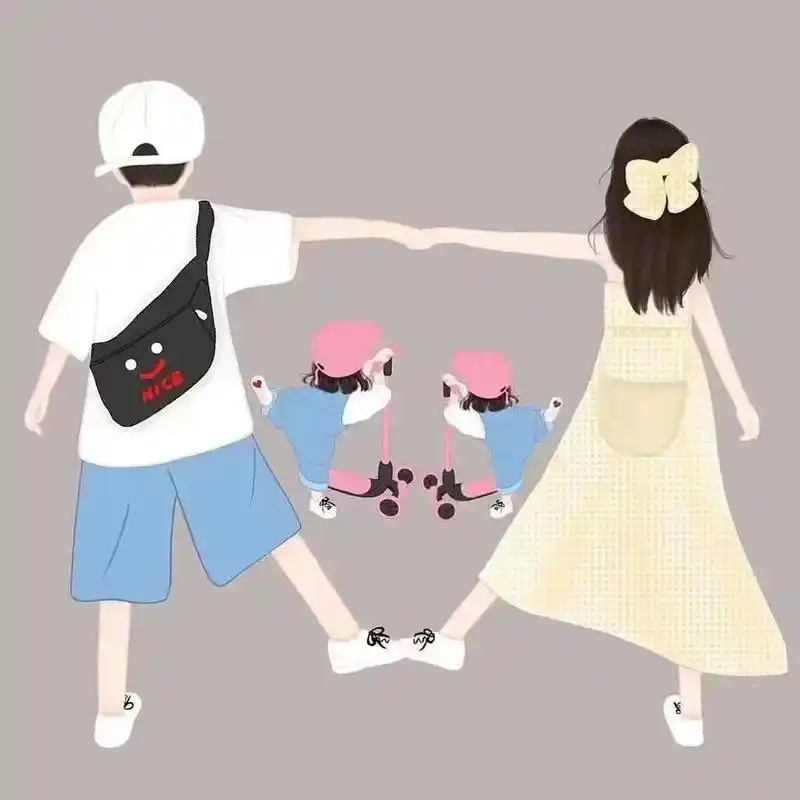 一家四口亲子头像两女宝双胞胎妹妹头像