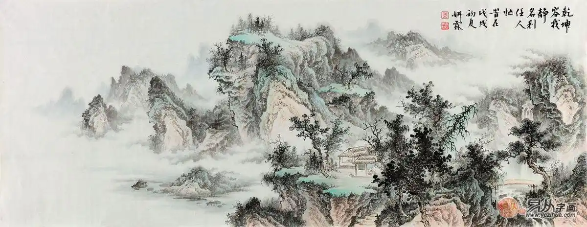 沙发背景墙挂画装饰 国画山水艺术淡雅别致