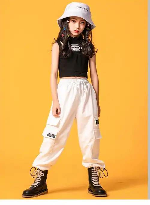 女童爵士舞服装儿童街舞套装女孩露腰短袖夏季款衣服嘻哈演出服潮
