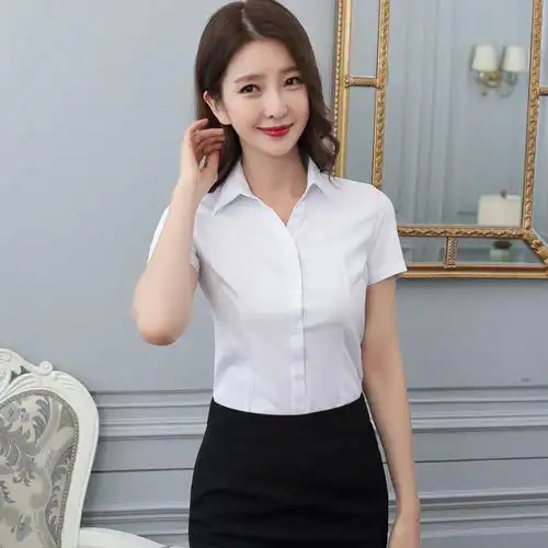 黑色衬衫女修身职业装衬衣长袖新款春夏韩版气质工装正装上衣短袖白色