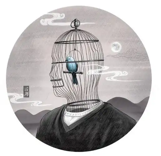 一只鸟被关在笼子里,扑腾着想出去.