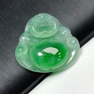 正品天然a货翡翠玉石冰种飘阳绿色佛公大肚佛笑佛弥勒佛玉佛吊坠