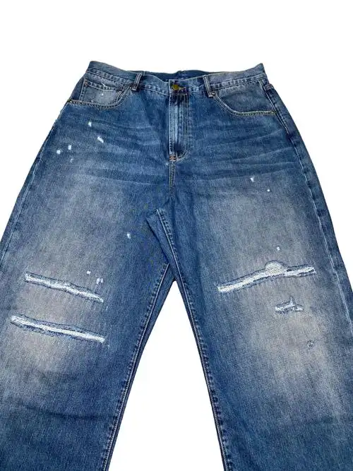 阿坤哥哥unbridled20awubdd刀割补丁破坏牛仔裤宽松牛仔裤
