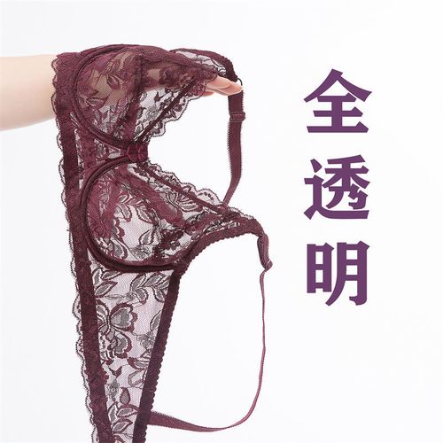 蔓苪透明文胸性感诱惑夏季薄款聚拢上托女士胸罩镂空蕾丝网纱女生 红