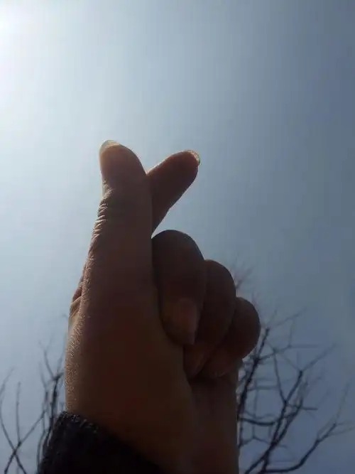 看我正向天空比心呢,蔚蓝的天空衬这我的小手,看上去真像一幅图画呢.